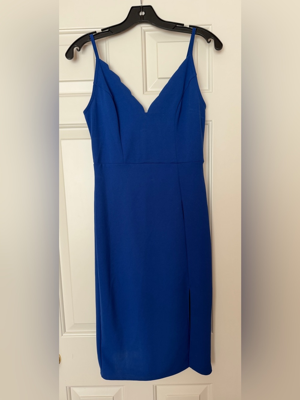 Socialite Royal Blue Scalloped Trim Bodycon Midi Dress, Size Small, NWT